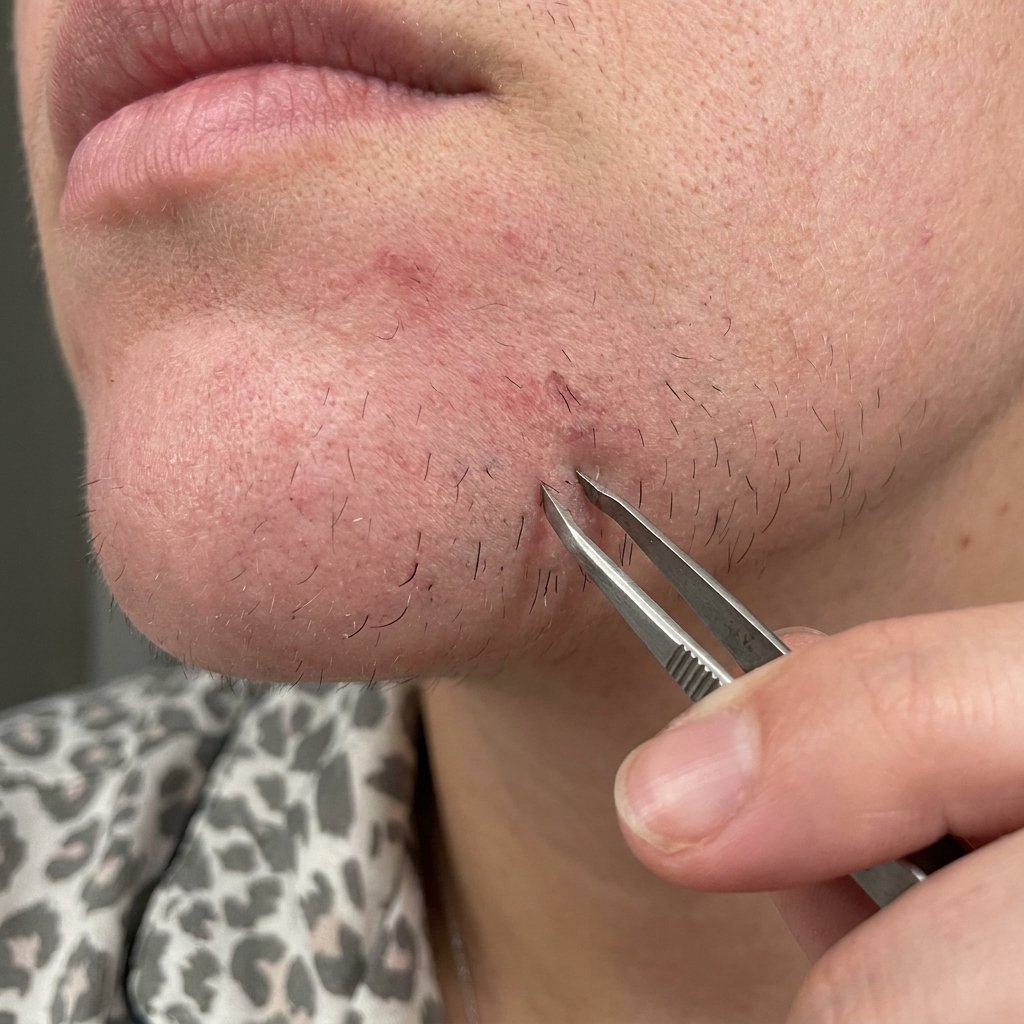 Mentón de Brenda antes — con vello facial