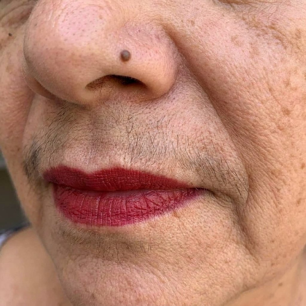 Rostro antes — con vello facial