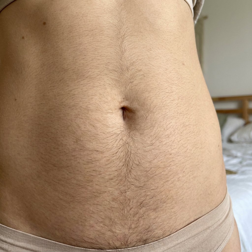 Abdomen de Annie antes — con vello